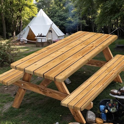 Rustic Brown Wooden Board Picnic Table Cover with Bench Covers, Farmhouse Rural Country Wood Waterproof Tablecloth for Patio Camping Indoor Outdoor Party Decorations with Drawstring Bag, 30X72in, 3PCS - color: Multi2, size: 72in