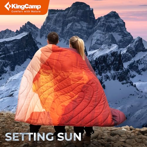KingCamp Ultralight Camping Blanket, Packable Down Alternative Puffy Printed Wearable Blanket with Snap Buttons & Corner Loops Weatherproof Quilt for Outdoor Travel Stadium (78.7"L x 57.1"W, ORANGE) - color: Scenictrail-orange, size: 79" x 57"