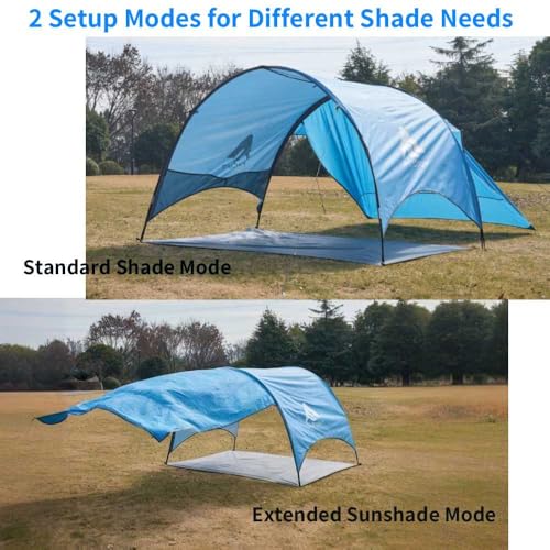 Beach Tent - Beach Shade Canopy Compact Fold (16.9x3.9″), Own Patent, 360° Ventilation, Large Side Storage Pocket, UV Protection Portable Sun Shelter for Beach (Blue, 90.5*59*53″ with 74.8*74.8″ sail) - size: 90.5*59*53″ with sail