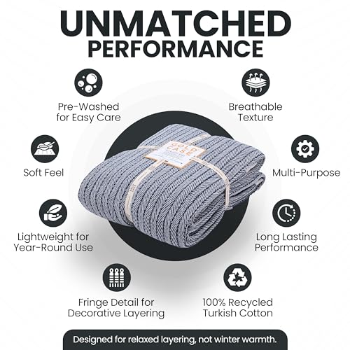 Gold Case Throw Blanket for Bed - 100% Recycled Turkish Cotton Blanket - Vintage Lightweight Soft Throw Blankets for Bed & Living Room - Queen Size Cozy Blankets - 90x90 - Navy Blue - color: Vintage Navy Blue, size: 90x90"