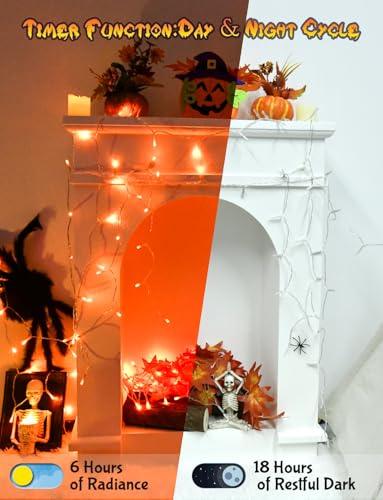 Cshare Halloween String Lights Battery Operated With Timer - 9.8ft 30LED Orange Waterproof Lights for Outside Decorations, Party, Yard, Pathway, Indoor and Outdoor - color: Orange