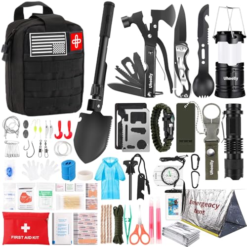 Survival Kit, Gifts for Men Women Teen Boys, 252 pcs Survival Gear and Equipment Mini First Aid Kit for Car Home, Emergency Kit with Molle System for Earthquake, Outdoor Adventure, Car Travel - style: 252pcs-black