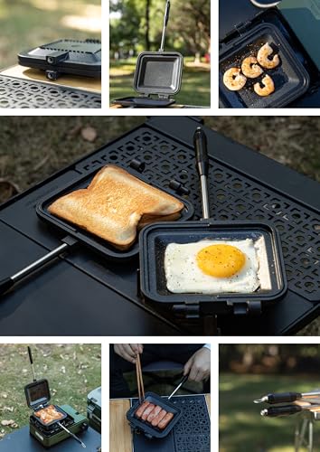 camping moon Sandwich Maker Hot Sand Single Burner Gas Fire Open Fire Compact Aluminum TT-1315 (Black w/bag) - color: Black w/ bag