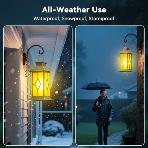 2Pack Patina 13" Metal & Glass Solar Lantern with Flickering Flame, Outdoor Waterproof Hanging Lantern for Garden Patio Yard Pathway Porch Decorative, Vintage Gifts for Mom - style: Bronze-Rhombus