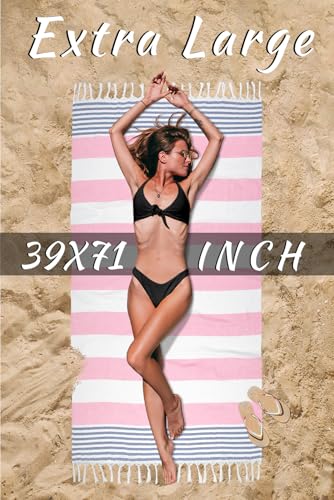 cabanana Turkish Beach Towel Oversized - 40"x70" Quick Dry Sand Free Thin Beach Towels for Adults,Extra Large Cotton Lightweigh Travel Towel for Beach Accessories (Pink Blue) - color: Z Pink Blue