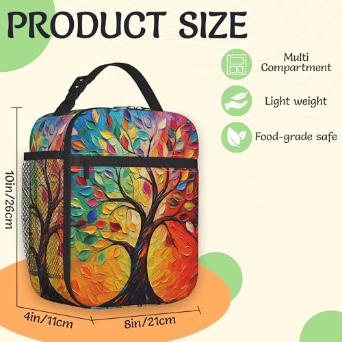 Insulated Small Lunch Box,Tree of Life Reusable Lunch Bag for Kids Adult Women,Colorful Leaves Large Capacity Portable Thermal Bag with Mutiple Pockets for School,Work,Picnic - color: Tree of Life