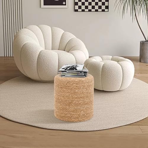 16'' Round Ottoman Natural Seagrass Braided Poof Hand Weaving Round Ottomans Boho Footrest Stool for Home Living Room Bedroom Patio(Natural) - color: Natural