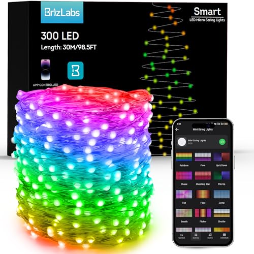 BrizLabs Smart Christmas Fairy Lights, 98ft 300 LED WiFi Christmas Fairy Lights Work with Alexa & Google Home, Rainbow Xmas Light Dimmable Xmas Decorative Lighting Music Sync for Home Holiday Party - color: 300 LED Smart (Silver Wire)