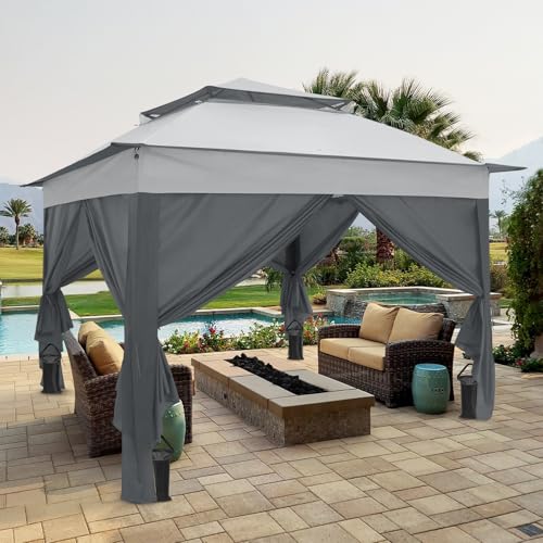 COOS BAY 11x11 Pop Up Gazebo with 4 Sidewalls, Instant Outdoor Canopy Tent with UPF 50+ UV Protection, Water Resistant Shelter with Carry Bag, Stakes & Ropes, Gray - color: Gray