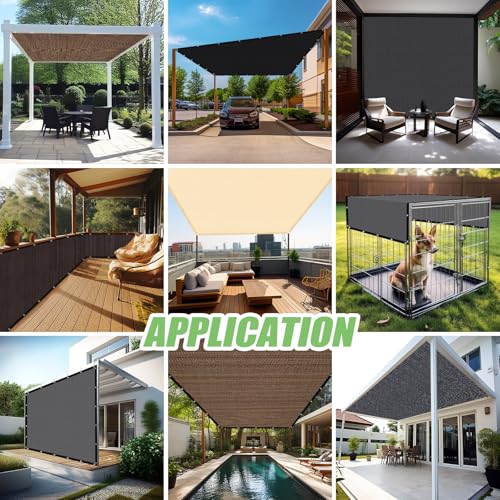 90% Outdoor Sun Shade Cloth, 6'×12' Pergola Shade Cover with Grommets, Privacy Screen Sunshades for Patio Garden Backyard Plant, Mocha