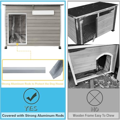 Gowoodhut Dog House Outdoor & Indoor Wooden Dog Kennel for Medium to Large Dogs,43.6" L Natural Fir Wood Dog Houses with Weatherproof Roof,Removable Floors,Raised Feet - size: 44" L x 30" W x 34" H