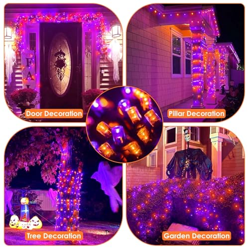 Connectable Purple and Orange Halloween Lights, 2Pack 164ft 400LED 13 Modes Waterproof String Lights Plug in, Twinkle Light with Timer Indoor/Outdoor for Tree Party Halloween Decorations - color: Purple & Orange