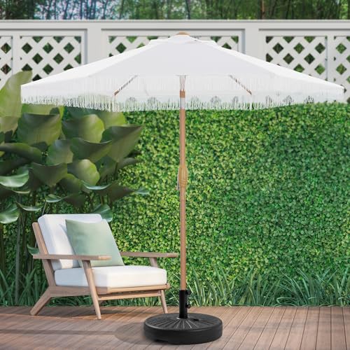 7.5 FT Patio Umbrella(Styles Featuring Tassels, LED Lights, or Bases Available), Stylish, Modern & Adjustable, with Effortless Crank Operation for Your Garden, Beach, Deck, Backyard & Pool - color: Navy Blue+tassel, size: No Base