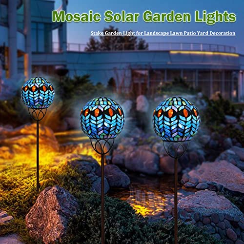 VCUTEKA Solar Outdoor Lights Garden Decor Mosaic Solar Garden Lights Waterproof Glass Ball LED Pathway Stake Light for Landscape Lawn Patio Yard Decoration 6 inch, Colorful - color: Red
