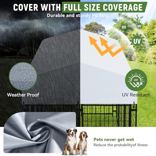 Vagger 7.8x4x4.9FT Outdoor Dog Kennel for Large Dogs,Extra Large Welded Wire Fence Playpen for Outside,Newly Upgraded Security Door Lock and Panel Connector/UV-Resistant Waterproof Roof Cover