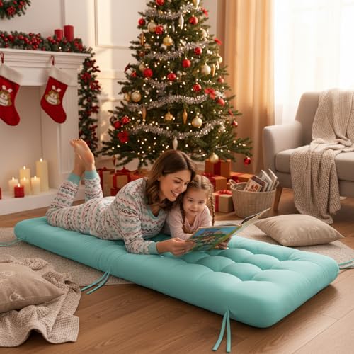 Vercraft Long Floor Cushion Large Floor Cushion with Brushed Cotton 74.8 x 27.5 x 3.15 in Jumbo Lounger Pillow for Outdoor Indoor Bay Window Meditation Yoga Reading Sleeping(1 Pc,Cyan) - color: Cyan