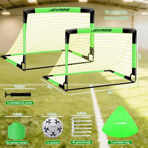 Pro-Grade Kids Backyard Soccer Goal, Tear-Resistant 5-Layer Polyester Soccer Net & 10mm Poles for Maximum Durability, 4x3ft/6x4ft/7x5ft, Pop Up Portable Soccer Training Equipment Set with Size 4 Ball - size: 4 ft x 3ft, style: Green Black