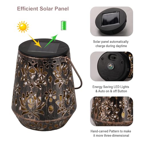 Edenseelake 2 Pack Solar Hanging Lanterns Outdoor Waterproof, Metal Flower Solar Lights, Decorative LED Lantern for Garden, Patio, Porch, Yard, Lawn, Bronze - color: Chrysanth, size: 2 packs