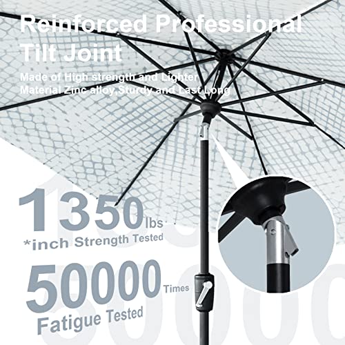 Tempera 9ft Striped Patio Umbrellas Outdoor Table Market Umbrellas with 2-year Nonfading Canopy, 8 Sturdy Ribs, Auto Tilt & Crank, Easy to set - color: Blue White Grid, size: 9 FT
