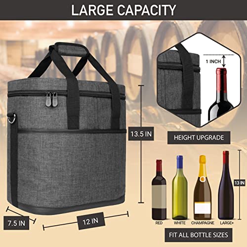 opux 6 Bottle Carrier Tote | Insulated Padded Wine Cooler Bag for Travel. Picnic, BYOB | Portable Leakproof Wine Tote Bag for Dinner, Party, Christmas, Wine Gift for Women, Men (Charcoal Gray) - color: Charcoal Gray, size: 6 Bottle