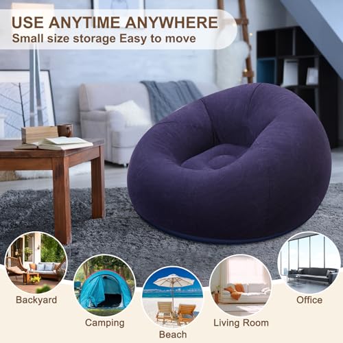 Lunmon 2 Pcs Small Bean Bag Chair Inflatable Chair Blow up Games Sofa Foldable Flocking Inflatable Lazy Sofa Portable Blow up Lounger for Living Room Bedroom (Blue) - color: Blue
