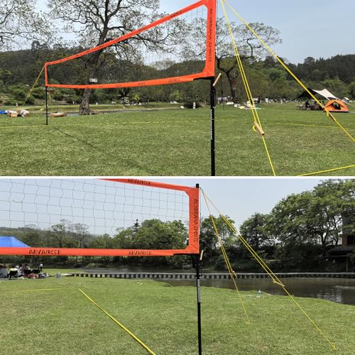 Professional Outdoor Volleyball Net Set for Backyard Beach with 1.7" Aluminum Poles, 45-ply HDPE Net, PU Volleyball and Pump, Boundary Line, Large Carry Bag - Anti-sag & Easy Setup - color: Orange