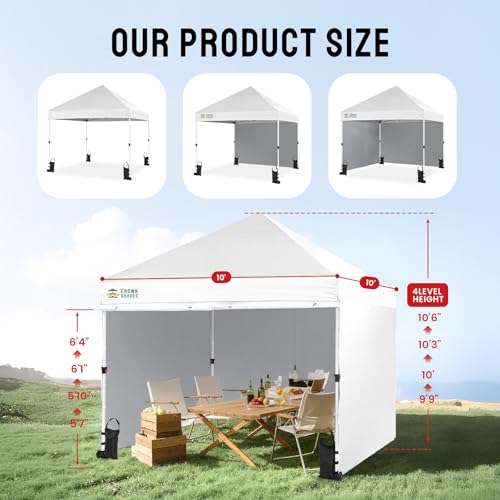 CROWN SHADES 10x10 Pop Up Canopy Tent Instant Commercial 1-Person Setup Patended Centerlock with 400D Fabric, 4 Sidewalls, 4" Wheels, 4 Upgraded Weights, Sto'N Go Bag, White - color: White, size: 10x10 Tall Center