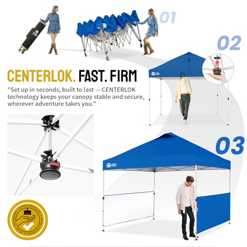 CROWN SHADES Canopy Tent, 10 x 10 Foot Portable Pop Up Outdoor Shelter with 2 Half Sidewalls, 1 Push Center Lock, UV Protection, and Carry Bag, Blue - color: Blue