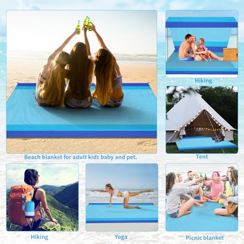 Beach Blanket Waterproof Sandproof Oversized Lightweight 78''×81'' 1-5 Adults Blanket Beach Large Picnic Mat for Travel Camping Hiking Picnic - color: Blue, size: 78''x81''