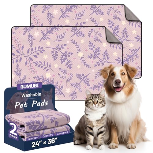 Washable Dog Pee Pads - Absorbent Reusable Puppy Training Pads, Waterproof Leak - Proof & Non - Slip for Crate Whelping Potty Training 24x36 (Pack of 2) - color: Purple Multicolor, size: 24x36in(Pack of 2)