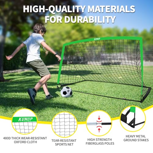 2 Set Kids Soccer Goals for Backyard with Training Equipment, Portable Foldable Practice Nets with Ball, Dice & Mat, Cones, Air Pump and Carry Bag for Toddler Youth Outdoor Sports Game - color: Green, style: 6x4FT