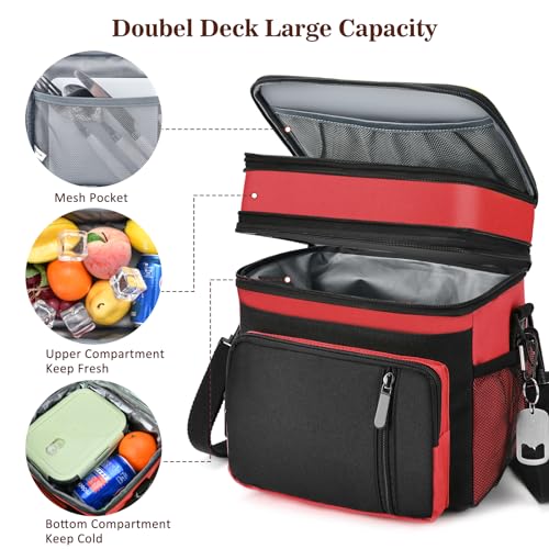 Lunch Box & Lunch Bag for Men Women, Large Insulated Adult Lunch Box, Leakproof Cooler Lunchbox with Bottle Opener for Work Picnic Beach, 16L, Red - color: Red