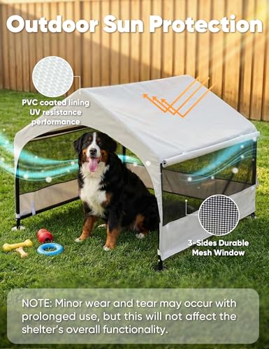 Suddus Dog House Outdoor, Extra Large Dog Tent Outside, Dog Shade Shelter with Three-Sided Breathable Mesh Windows, Sun Rain Cover for Pet, Dogs 48" D x 48" W x 39" H - color: Grey, size: XXL Tent (48"D x 48"W x 39"H)