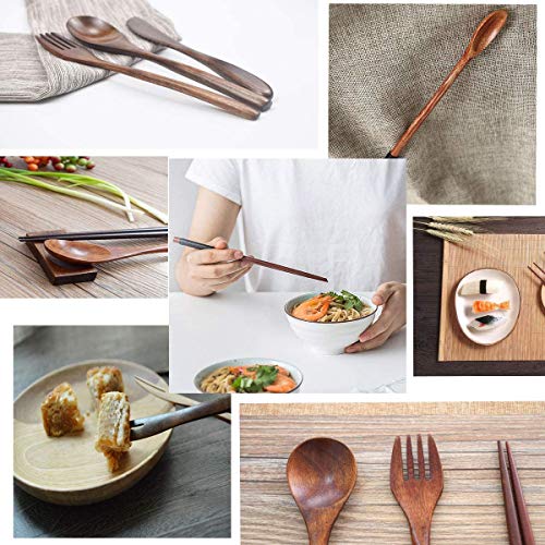 Portable Wood Flatware Set for Eating Lunch Utensils Silverware Set Wooden Cutlery Set eating utensil sets wooden Reusable Wood Utensils for Eating 13 Pcs Travel Wooden Spoons Forks with Case - color: 4 Sets of Knives, Spoons and Forks