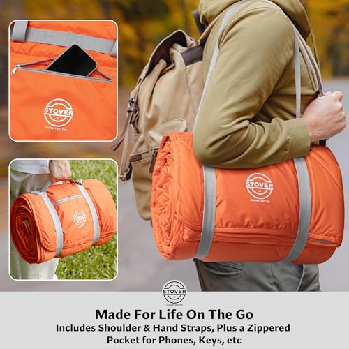 STOVER Large Waterproof Outdoor Stadium Blanket- Extra Thick Soft Fleece Camping Blanket for Travel, Picnics, Sports, Dogs- 79"x55" Warm, Windproof, Sand-proof, Lightweight, Packable (Game Day Orange) - color: 01 - Game Day Orange