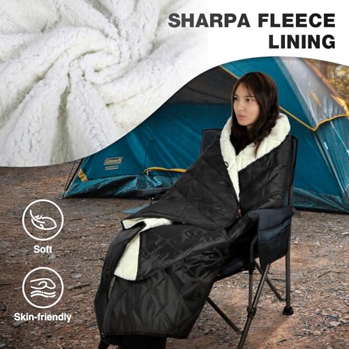 REDCAMP Large Warm Camping Blanket with Sherpa Lining, Cold Weather Warm Outdoor Blanket Waterproof and Windproof for Camping Stadium, Machine Washable 59"x79" White - color: 59"x 79" White