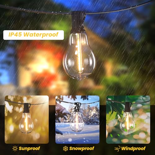 200FT Outdoor Lights with 106 Shatterproof Bulbs(6 Spare), IP45 Waterproof Outside String Lights, Patio String Lights Hanging for Party, Yard, Porch, Bistro, 2200K Adjustable Warm White Light - color: Black, size: 200FT