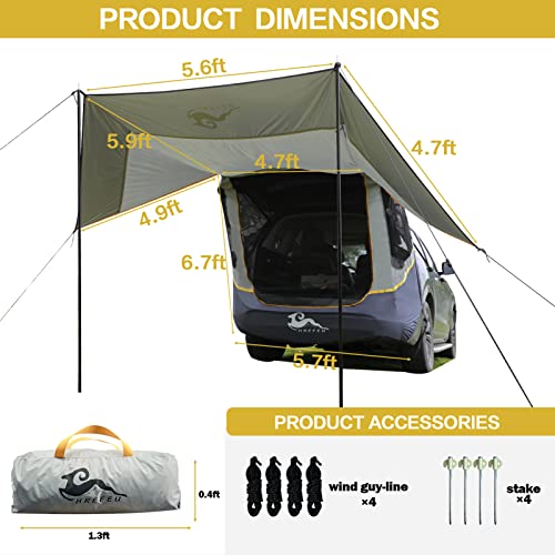 SUV Tent Car Awning, UPF 50++ with Portable Waterproof Storage Bag, Tear-Resistant, Large Space, Good Vision, Smooth Ventilation, Suitable for Outdoor Beach Camping Auto Canopy Shade… - color: Army Blue