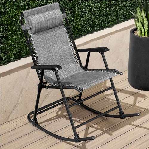 Best Choice Products Outdoor Zero Gravity Rocking Chair, Folding Reclining Patio Lounge Chair with Adjustable Pillow for Lawn, Beach, Camping - Gray - color: Gray