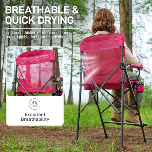 EVER ADVANCED Textilene MeshTall Camping Folding Chair 31", Portable Directors Chair, Bar Height Camping Chair with Carry Bag and Footrest, Armrest, Heavy Duty Supports 300 Lbs Pink - color: Pink, style: Textilene Mesh
