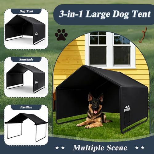 3 in 1 Extra Large Dog House Outdoor,Dog Shade with Roller Shutters and Removable Rear Door，Outside Sun Rain Canopy Pet House for Pet Cat Chicken Livestock 4'x 4'x 3.3' (Black) - color: Black