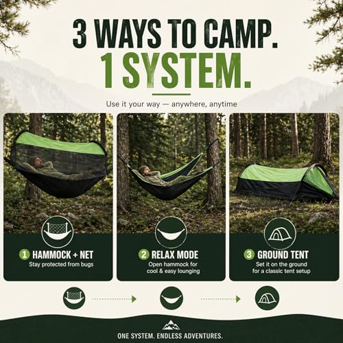 Camping Hammock Tent with Mosquito Net & Rainfly – Waterproof Portable Backpacking Hammock for Camping, Hiking & Travel – Lightweight Outdoor Hammock for Trees by Altena