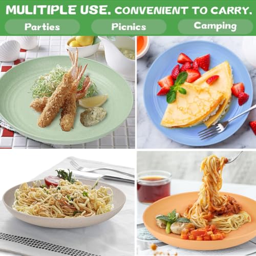 9 Inch Unbreakable Wheat Straw Plates - Reusable Plate Set - Dishwasher & Microwave Safe - Dinner Dishes Lightweight Plates Salad Kids Adult Plate for Kitchen Camping - BPA Free (Plate-9in) - size: Plate-9in