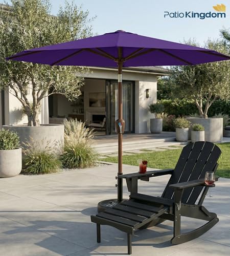PatioKingdom 10FT Patio Umbrella with Push Button Tilt and Crank, Outdoor Market Umbrella with 8 Fiberglass Ribs, UV Protection Table Umbrella for Pool,Backyard,Garden,Deck - color: Dark Purple, size: 10FT