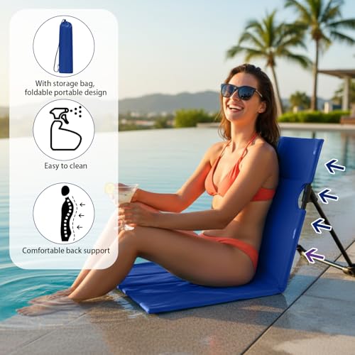 Jetec Foldable Floor Backrest Chair Portable Camping Chair with Storage Bag Light Weight Lazy Seat for Indoor Outdoor Bed Ground Park Lawn Concerts Beach Hiking - color: Navy Blue, size: Regular