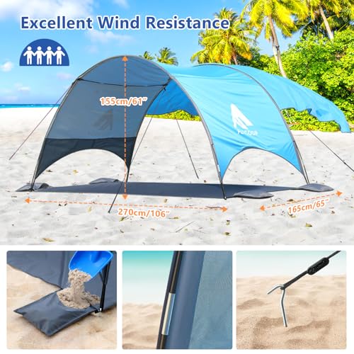 2026 Beach Tent with Floating Shade Sail – Portable & Ventilated Beach Umbrella Canopy with 360° Airflow, Dual Side Pockets & Extra Sun Coverage (3–4 People, 106 * 65 * 62"+75"*98" Sail) - style: 106 * 65 * 62"+75"*98" Sail