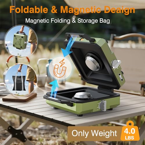 ODSD 2 Burner Camping Stove with Windshield, 20000 BTU Propane Camp Stove, Portable Folding Gas Stove, Camping Essentials Gear Includes Frying Pan, Coffee Stand & Carry Bag, Green - color: Green