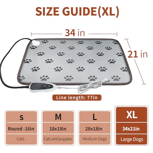 GOLOPET Large Dog Heating Pad 34x21in with Smart Thermostat Switch and Power Line Protection Tube,Obtained MET and UL Dual Certification,Waterproof Pet Heating pad, Suitable for Dogs of All Ages - size: 34.0"l X 21.0"w X 0.5"th