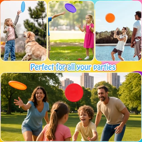 24 Pcs Flying Disc End of Year Gifts Bulk, 7” Rubber Flyer Disks with Gift Cards Outdoor Flying Discs for End of Year Gift Summer Beach Party Supplies, 6 Colors