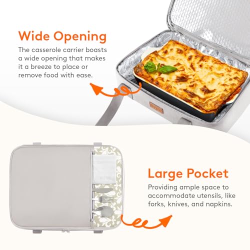 Lifewit Insulated Double Decker Casserole Carrier, Expandable Lasagna Lugger Tote Bag for Hot or Cold Food, Fits 9" x 13" Baking Dish for Potluck Parties, Picnic and Cookouts, Grey-Flowers - color: Grey-Flowers
